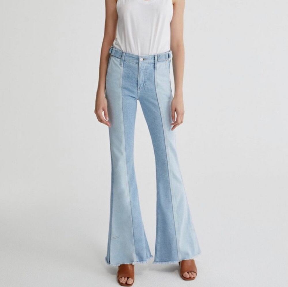 AG Iva Paneled Flare Rise Bell Denim w/ Raw Hem Size 28